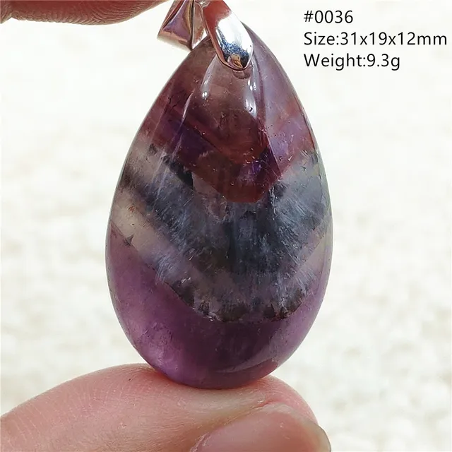 Genuine Natural Cacoxenite Auralite 23 Purple Red Pendant Water Drop Rutilated Bead Women Men AAAAAA 0036