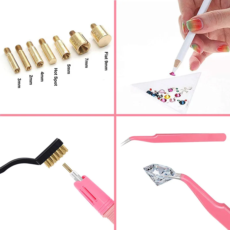  4000pcs 2 Boxes Mix Color Hot Fix Rhinestones Set Hotfix Applicator With 7 Different Nozzles Cleani - 4000117035372