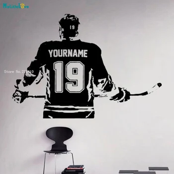 

Custom Name And Number Ice Hockey player Wall Sticker Choose Right or Left Handed Home Decor Removable Art Poster YT3246