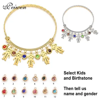 

Personalized Boy Girl Charm Bracelets with Birthstone Stainless Steel Women Men Kids Engraved Name Date Bangles Family Jewelry