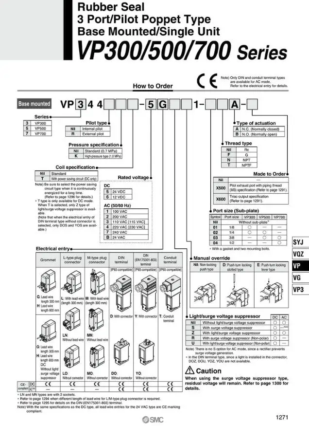 VP342-4DZD1-02A SMC соленоидный резиновый клапан уплотнение 3 порта/Пилот Poppet тип Корпус порт ed/одиночный блок VP VP300 серия пневматический