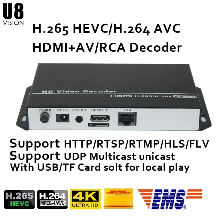  U8Vision H.265/H.264 4K streaming Decoder with CVBS&HDMI output for Decode HTTP RTSP RTMP UDP Encod