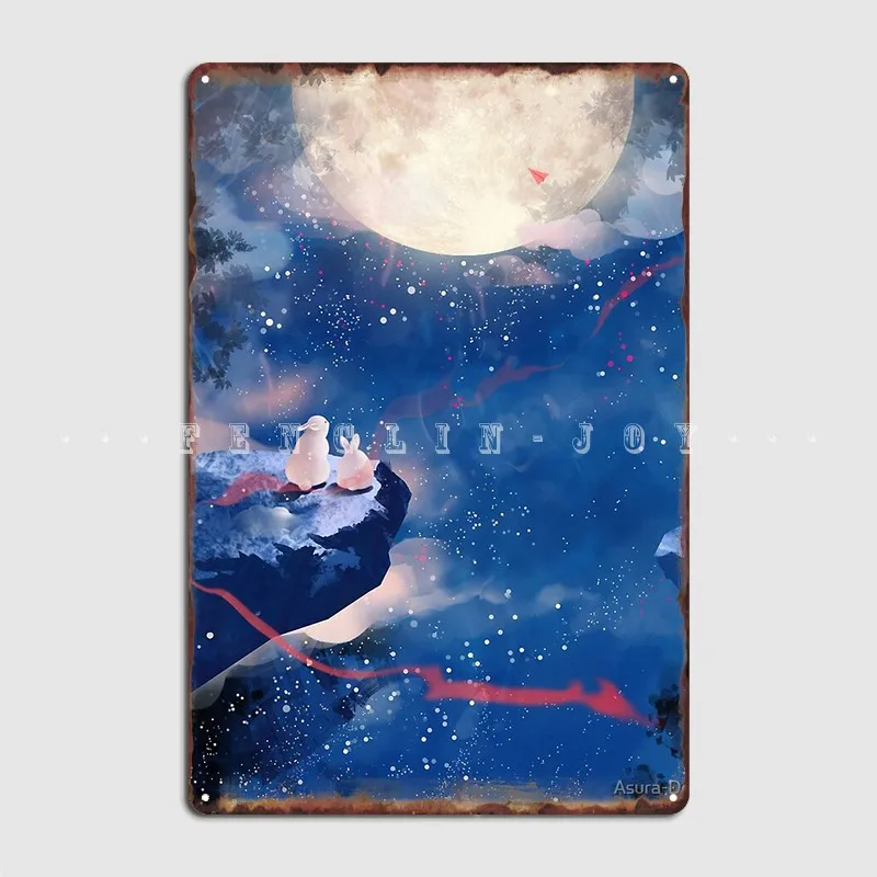 

Rabbit And The Moon Metal Plaque Poster Club Party Garage Club Vintage Poster Tin Sign Posters