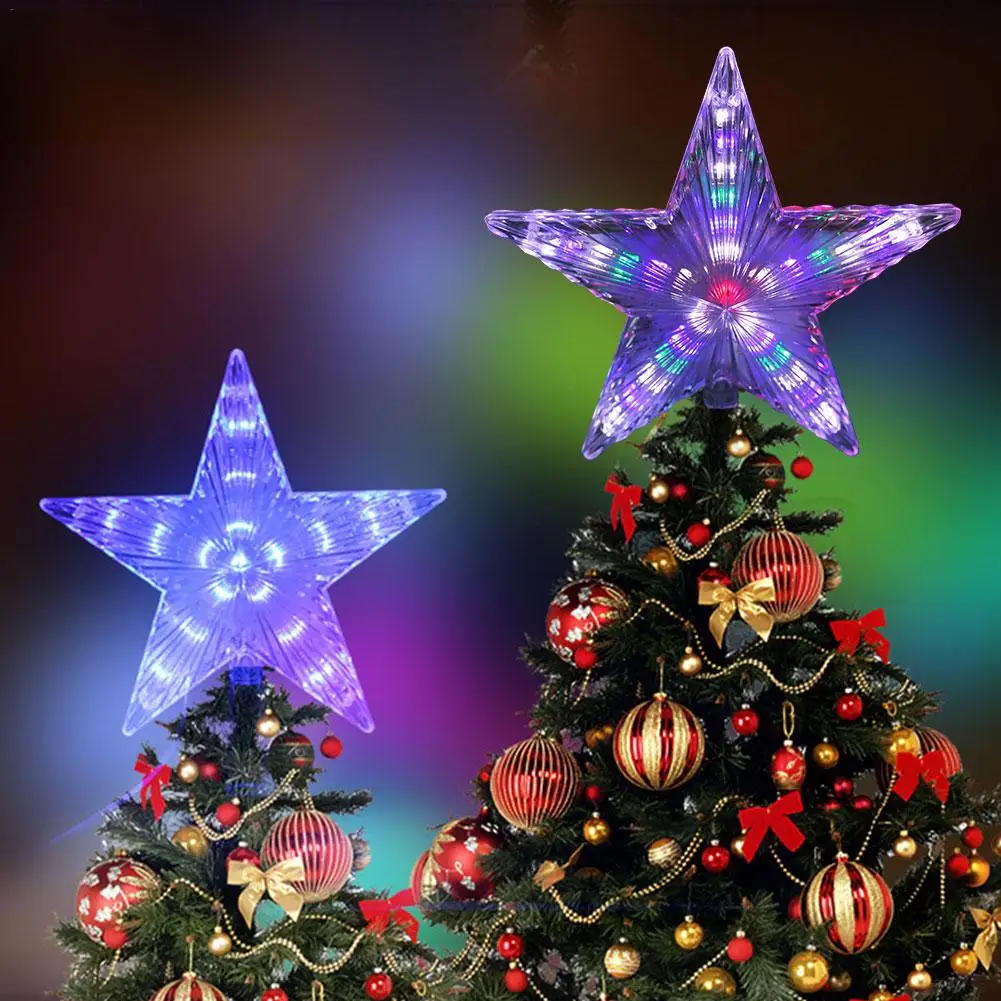 

23 Cm Outdoor Waterproof Christmas Tree Top Light Meteor Shower Five-pointed Star Romantic Atmosphere Decorative Lights Topper