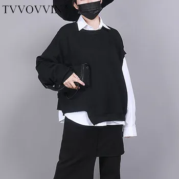 

China Women Black Asymmetrical Split Big Size T-shirt New Round Neck Long Sleeve Fashion Tide Spring Autumn 2020 1R852