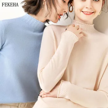 

Women Pullovers Half Turtleneck Sweaters Long Sleeve Korean Sweater Pull Femme Hiver Autumn Winter Lady Tops Warm Jumper