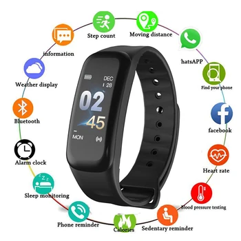 

C1Plus Smart watch Bracelet Color Screen Blood Pressure Fitness Tracker Heart Rate Monitor Smart Band Sport for Android IOS