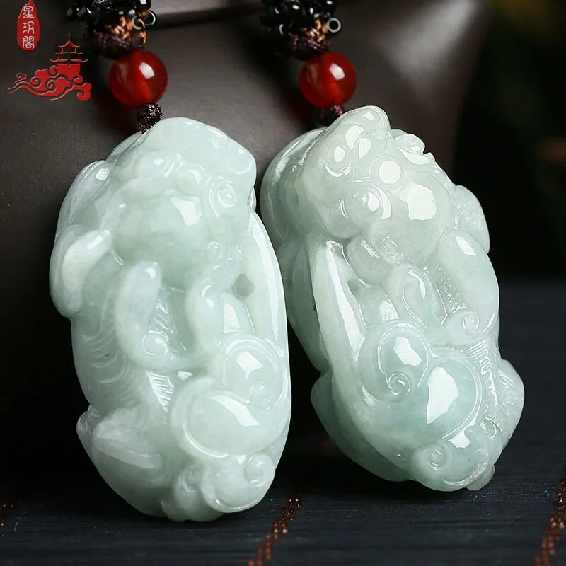 

Fidelity Natural Myanmar Emerald Pixiu Pendant Ice Waxy Kinds Emerald Men And Women couple Lucky Amulet Jade Pendant Certificate
