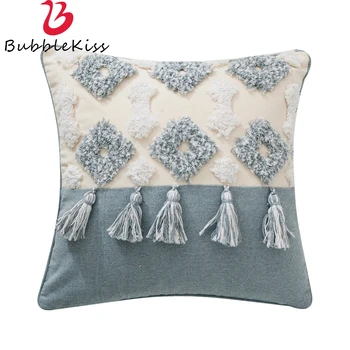 

Bubble Kiss India Hand Made Tassels Cushion Cover Grey Simple Pillow Case Cushion Case Pillow Cover Delicate Plaid Pillow Cover