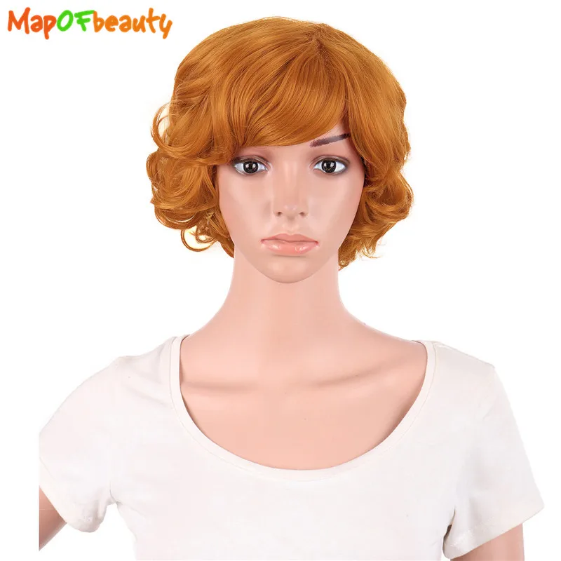 MapofBeauty 10 ''Оранжевый Белый Серый Короткие вьющиеся натуральные парики для