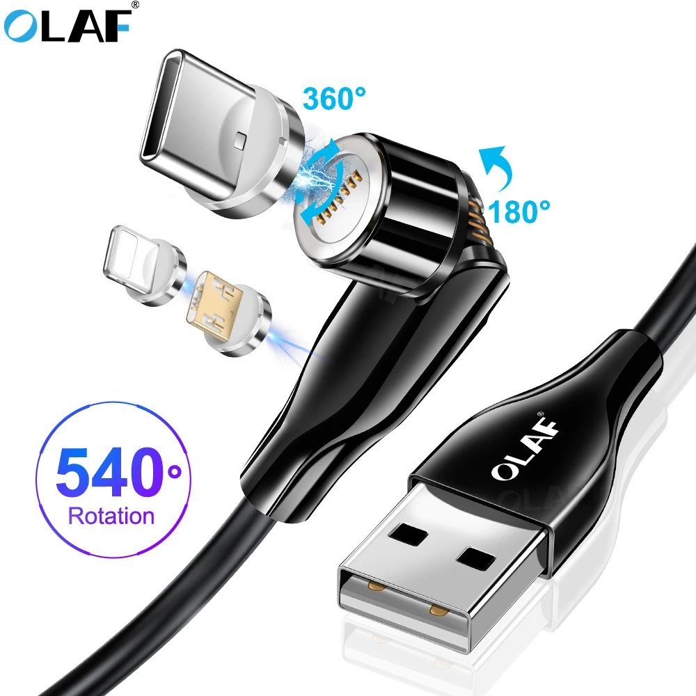 Магнитный кабель Micro USB Olaf 540 градусов 3 А быстрой зарядки Type C магнитное зарядное