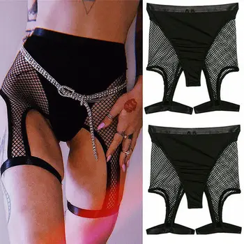 

Womens Summer Sexy Gothic Hip Punk Jogger Mesh Fish Net Shorts Elastic See-through High Waist Lace Hollow Out Cycling Shorts