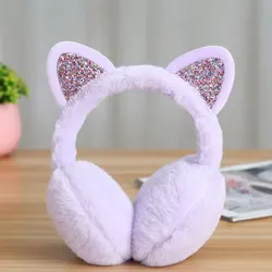 Adorável mulher menina de pele de inverno orelha mais quente earmuffs gato orelha muffs earmuffs earmuffs glitter lantejoulas headband macio fofo earcap