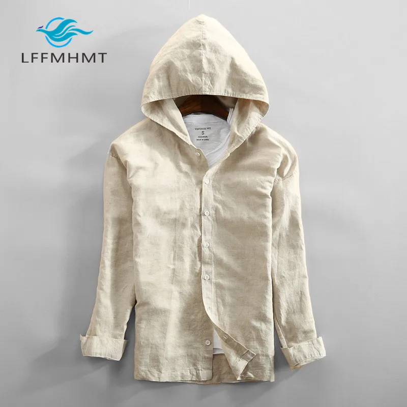 Men Spring And Autumn Fashion Brand China Style Vintage Solid Color Cotton Linen Hooded Jacket Male Casual Thin Jacket Coat