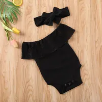 Pudcoco Newborn Baby Girl Clothes Off shoulder Romper Headband 2PCS Outfit Black Lace Romper Jumpsuit 3