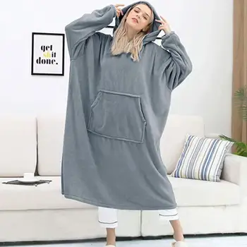 

TV Blanket Women Wearable Winter Fleece Blanket With Sleeves Plush Sherpa Blankets Pocket Sofa Bathrobe Adults Kids Hoody