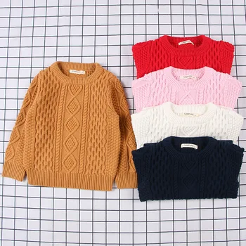 

2020 New Children's Knitted Round Neck Sweater Baby Boy Girl Sweaters Solid Color Autumn Winter Cable Pullover 1-7 Years Child
