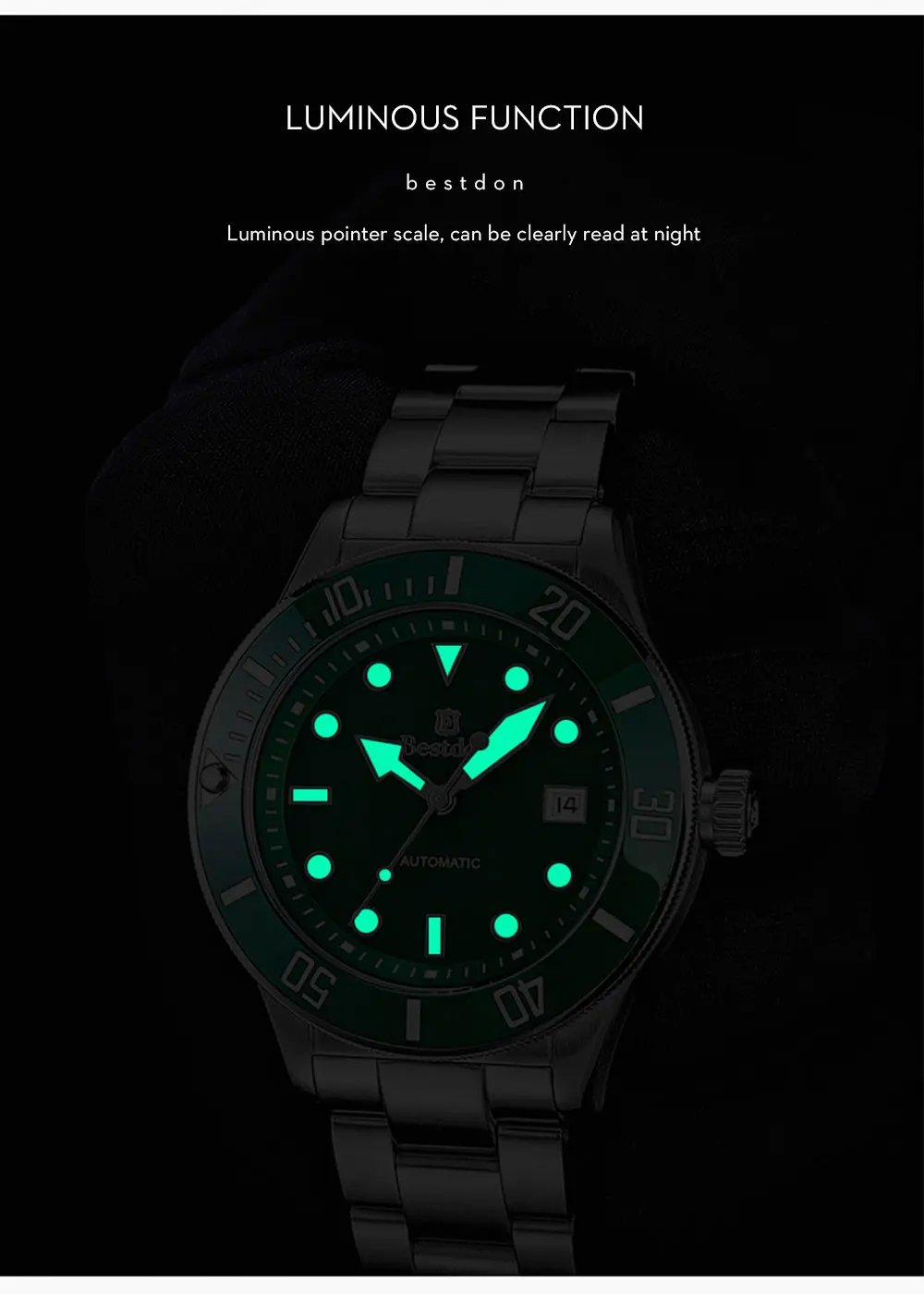 Bestdon Luxury Green Water Ghost Mechanical Watch Men Automatic Brand Replica Sports Man Watches Relogio Masculino New