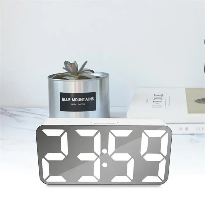 Digital LED Thermometer Snooze Mirror Home Bedside Rectangle Alarm Clock As Guft for Children Kids