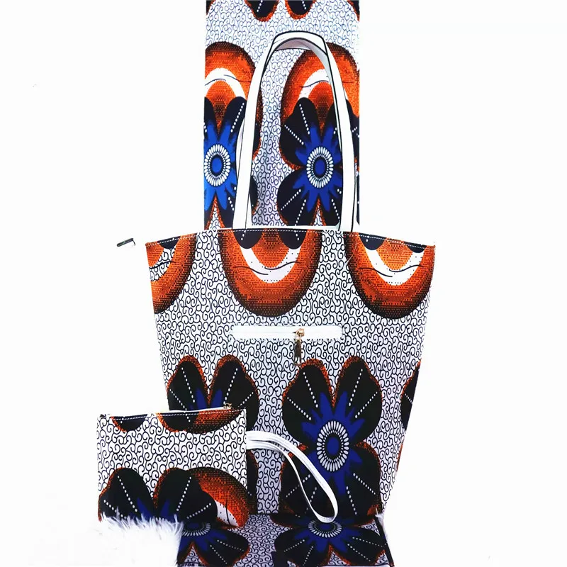 

2019 Latest African Women Handbag With African Wax Prints 6 Yards Fabric African Wax Fabric For Sewing
