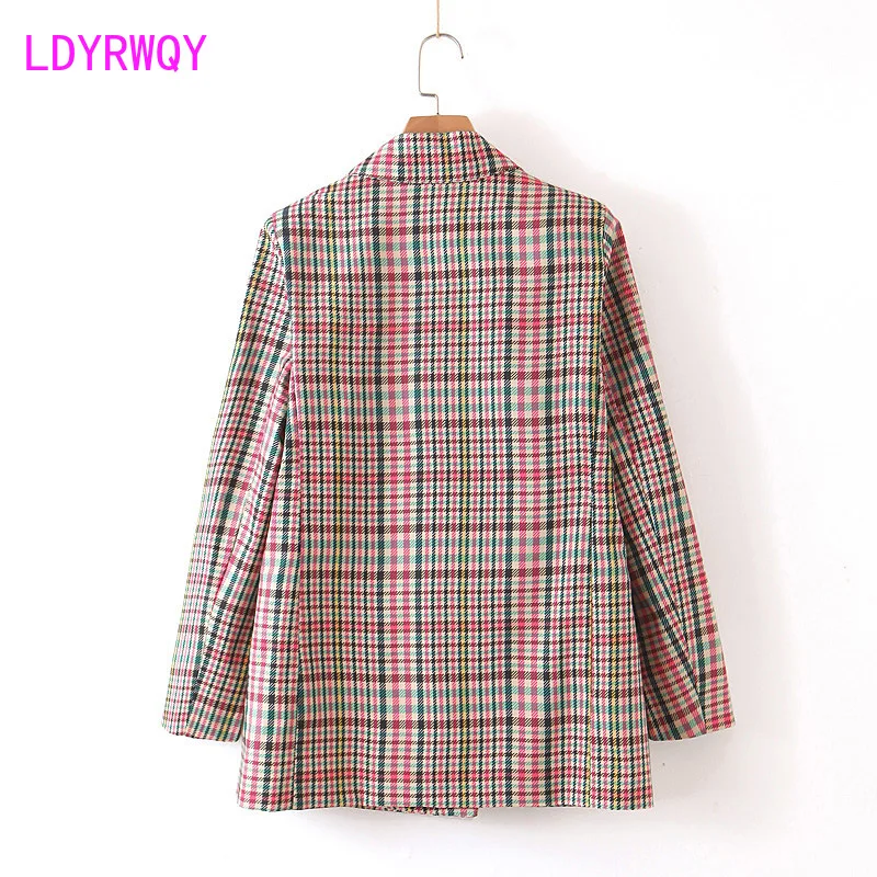 2019 early autumn new two-button plaid suit jacket female Double Breasted Notched Full Regular 2019 early autumn new two-button plaid suit jacket female Double Breasted Notched Full Regular
