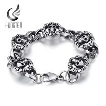 Fongten череп голова Круглый браслет для мужчин нержавеющая сталь Винтаж серебро золото Готический Ретро панцирная цепь мужские s браслеты ювелирные изделия