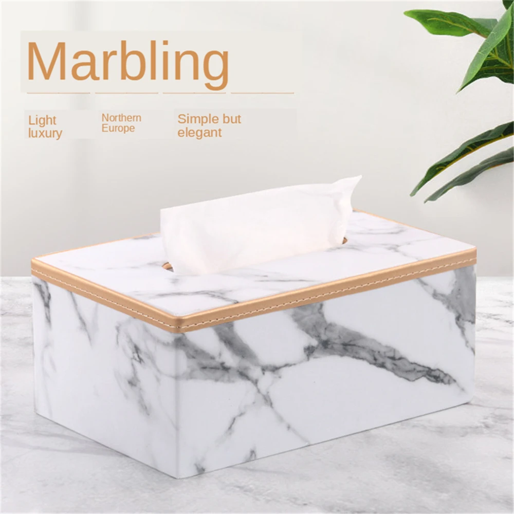 

B-LIFE Rectangular Facial Tissue Box Holder with Hinged Lid PU Leather Tissue Box Cover Holder Modern Square Facial Tissue Hold