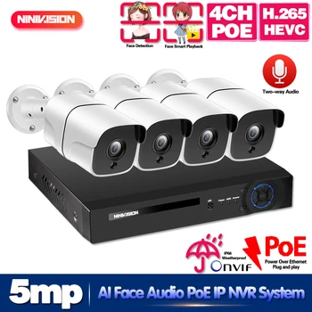 

H.265 4CH 5MP POE NVR Kit CCTV System Audio Alarm Face Detection AI POE IP Camera IR Outdoor Video Security Surveillance Set