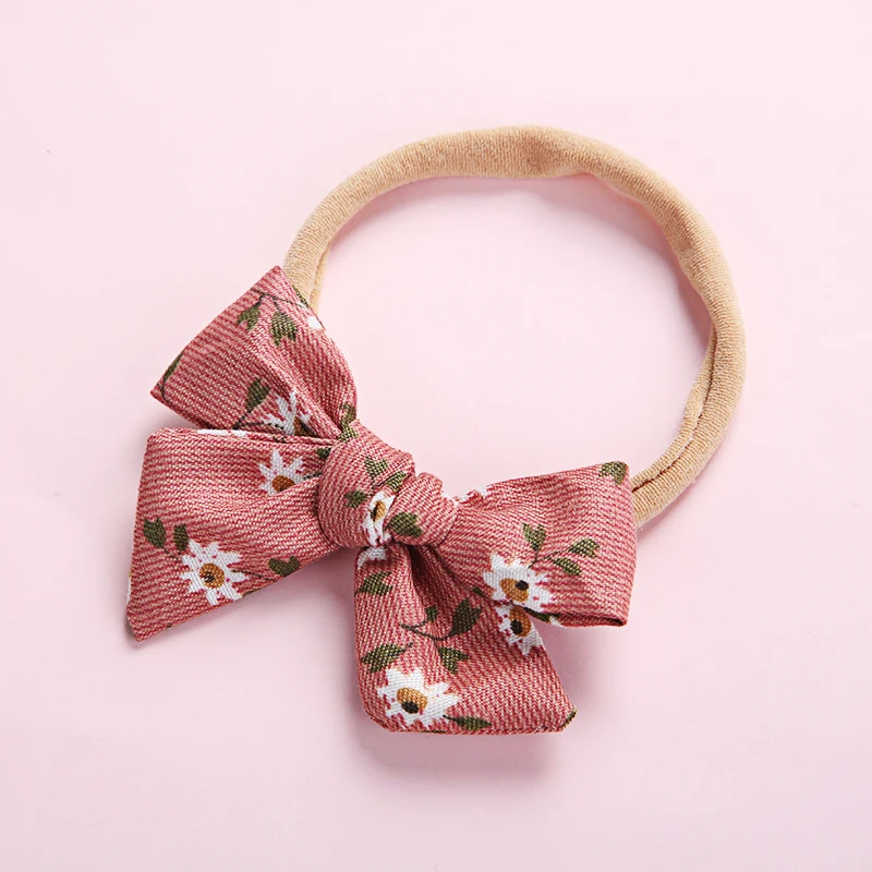 Floral Prints Bows Nylon Headbands,Cute Fabric Knotbows Elastic Nylon Hairbands,Baby Girls Headwear