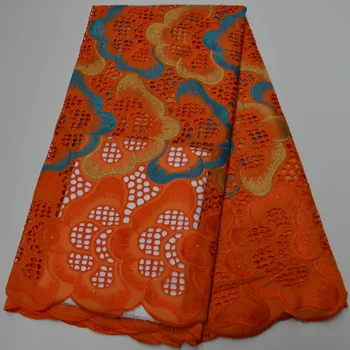 

(5yards/pc) newest African dry cotton lace orange color Swiss voile lace fabric with embroidery for beautiful dress CP436