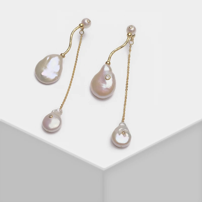

Natural pearls Irregular design stylish front and rear drop earrings