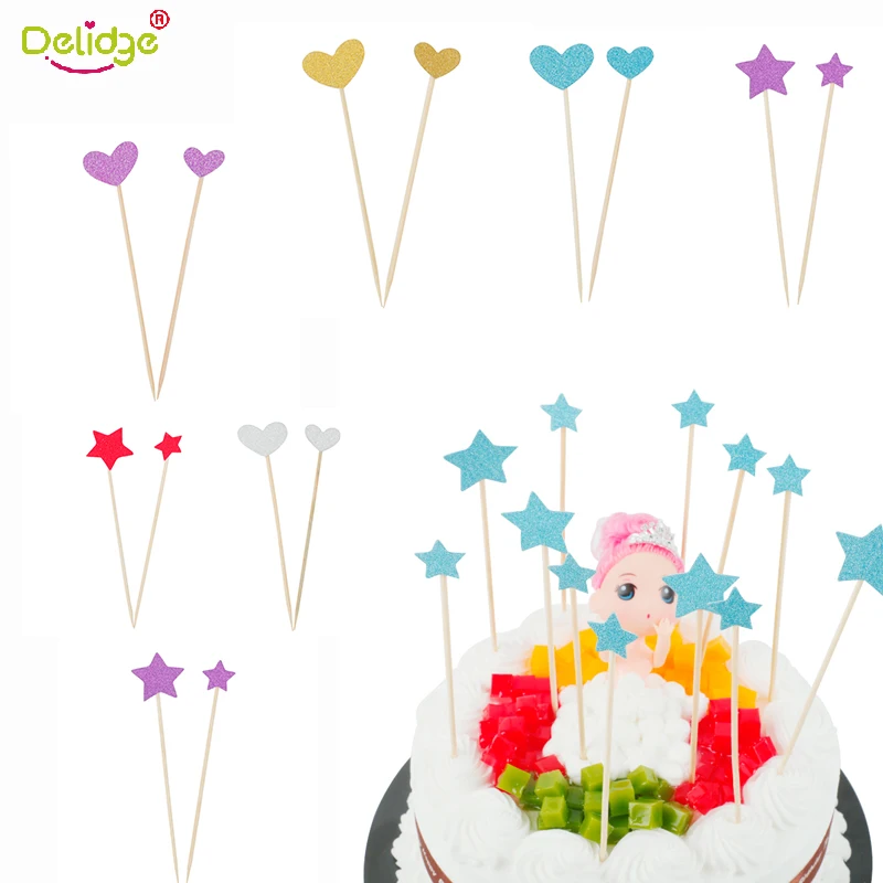 

12pc Heart Star Cake Topper Dessert Decorators Happy Birthday Cupcake Toppers Party Wedding Christmas Diy Cake Decoratorn