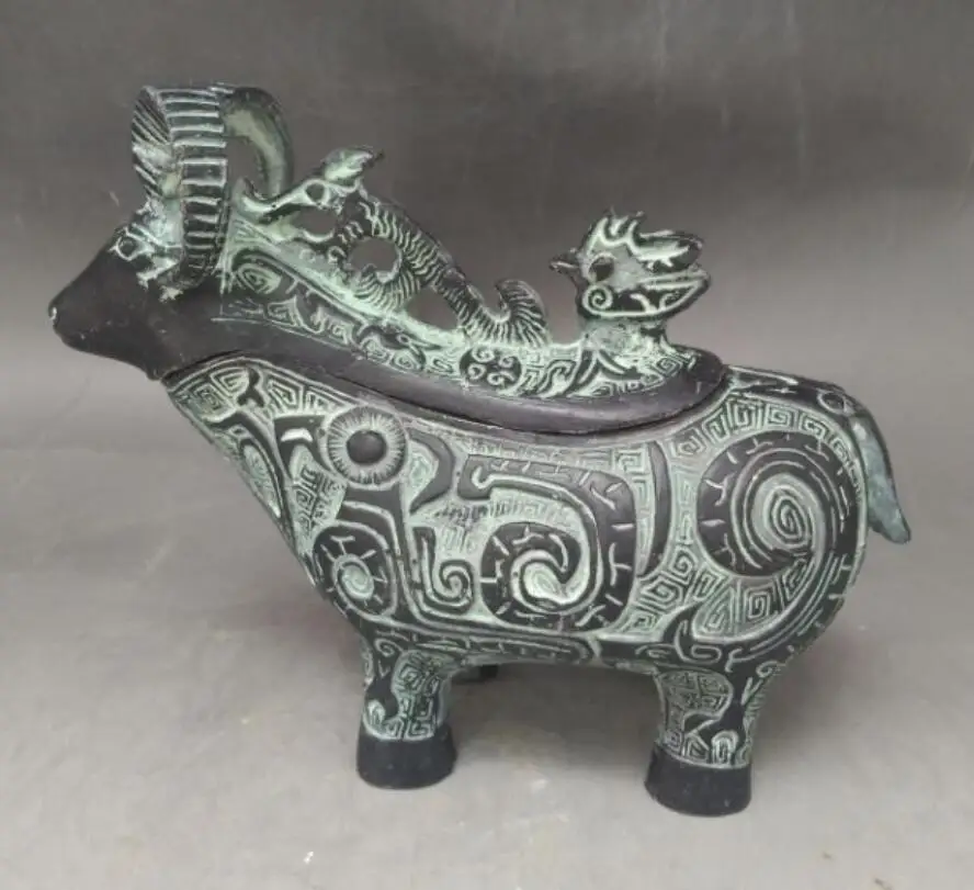 

China bronze sheep wine cup crafts statue