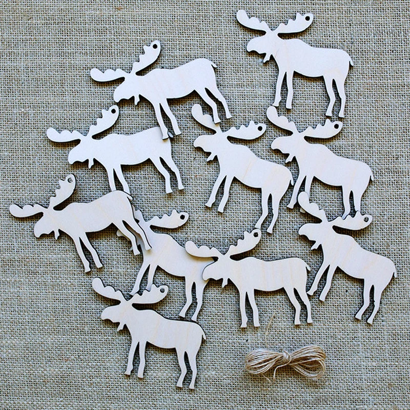 10pcs Wooden Tags Christmas Tree Pendant Drop Ornaments Decorations Art Crafts Home DIY DIY Scrapbooking