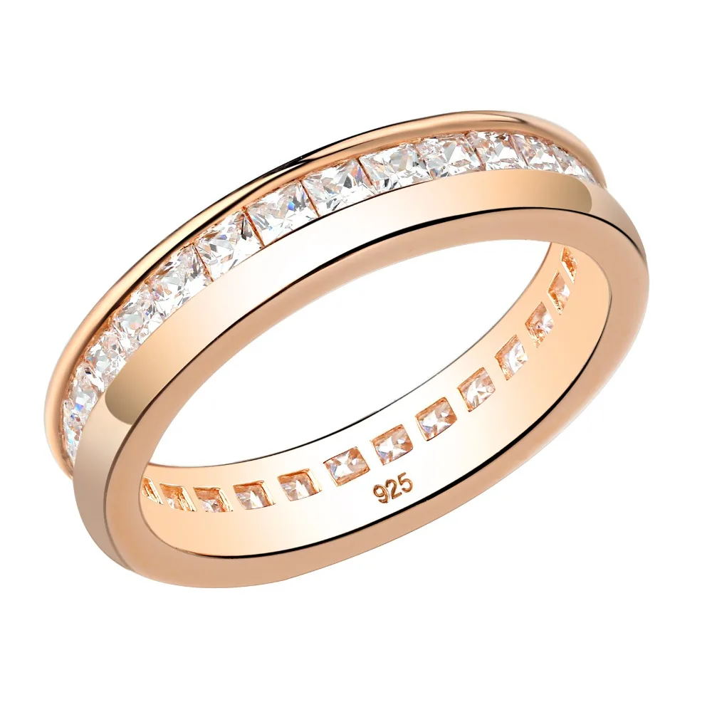 Newshe 925 серебро розовое золото цвет обручальное кольцо для женщин белый кубический цирконий ювелирные изделия Размер 5-10