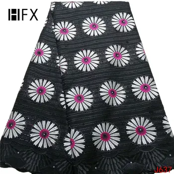

HFX Swiss Voile Lace in Switzerland Black/Pink Embroidery High Quality Cotton Bridal Lace African Fabric 5 Yards for Women L637