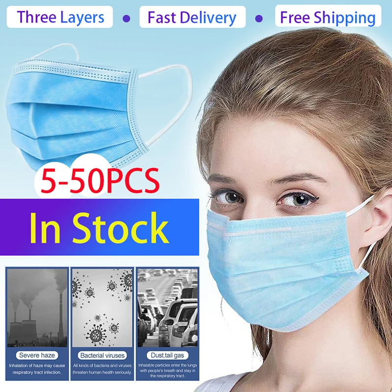 

Fast delivery Hot Sale 3-layer mask 5pcs Face Mouth Masks Non Woven Disposable Anti-Dust Meltblown cloth Masks Earloops Masks