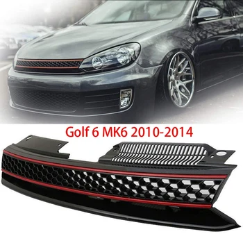

Grille for-Golf 6 MK6 2010-2014, ABS Plastic Black & Red Trim Front Bumper Grill Hood Mesh