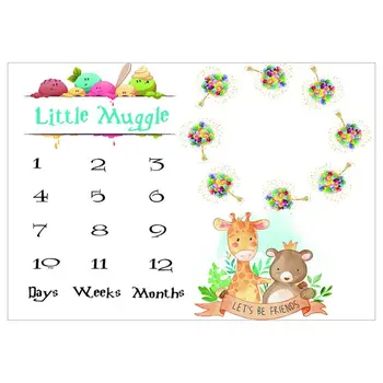 

Hot Baby Monthly Record Growth Milestone Blanket Animal Pattern Photography Props A2UB