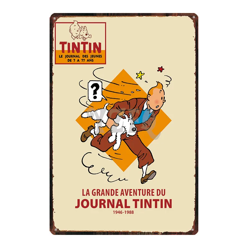 Tintin, Мультяшные металлические знаки, табличка, металлическая, винтажная, настенная, для паба, для детской комнаты, для дома, искусство, вечерние, винтажный декор, железный плакат, Cuadros DU2994 - Color: DU2987