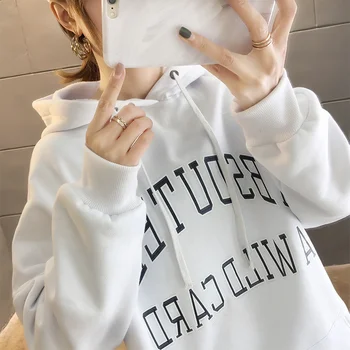 

Hooded Mid-length Hoodie Women's plus Velvet 2020 New Style Loose-Fit Jacket 7839