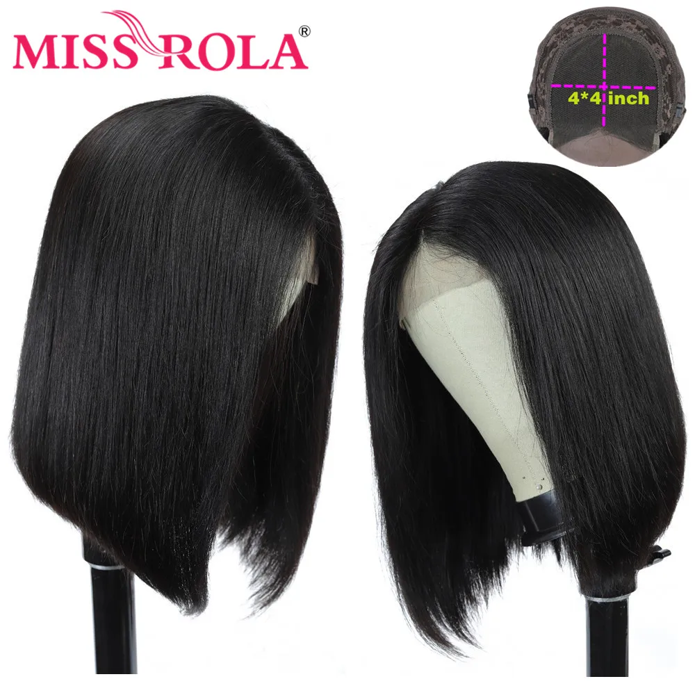 

Miss Rola, Короткие парики из человеческих волос, 4*4, накладные волосы Remy, перуанские волосы, парики для черных женщин, 150%, 180%, плотность, 8-14 дюймов