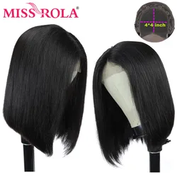 Miss Rola Short Bob Human Hair Wigs 4*4 Lace Closure Remy Peruvian Hair Wigs for Black Women 150% 180% Density 8-14 Inch