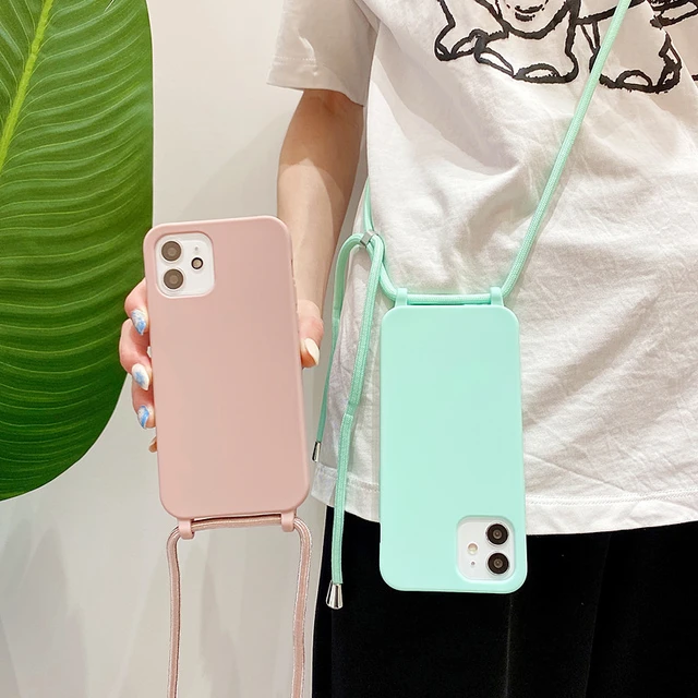 Comprar Funda de silicona para teléfono iPhone, Color caramelo, 15, 14 Pro  Max, 13, 12, 11 Pro, X, XR, XS, Max, 7, 8 Plus, collar con cubierta de  cordón de cuerda