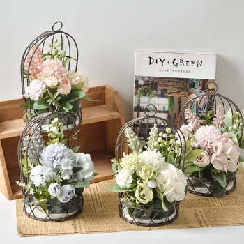 

Artificial Flower Hanging Cage Wedding Party Wall Decoration Balcony Home Decor accessories Bird Cage