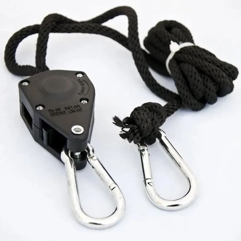Rove Lachett 1/8 Inch Nylon Rope Lifter Lanyard with Ratchet Adjustable LED Grow Light Reflectors Hanging Pulley Hook Gardening