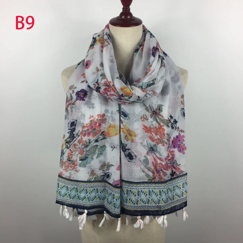 Женский Длинный хлопковый хиджаб с бахромой и цветочным принтом|designer scarf women|fashion