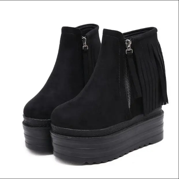 

12cm wedge heel ultra-high heel sponge cake thick-soled boots in the increased bare boots