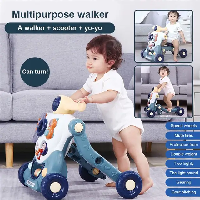 Kids Ride-On Toy Infant Three In One Walker Multi Function Walker Trolley Early Education Scooter Baby Scooter Toy Car Tricycle 1
