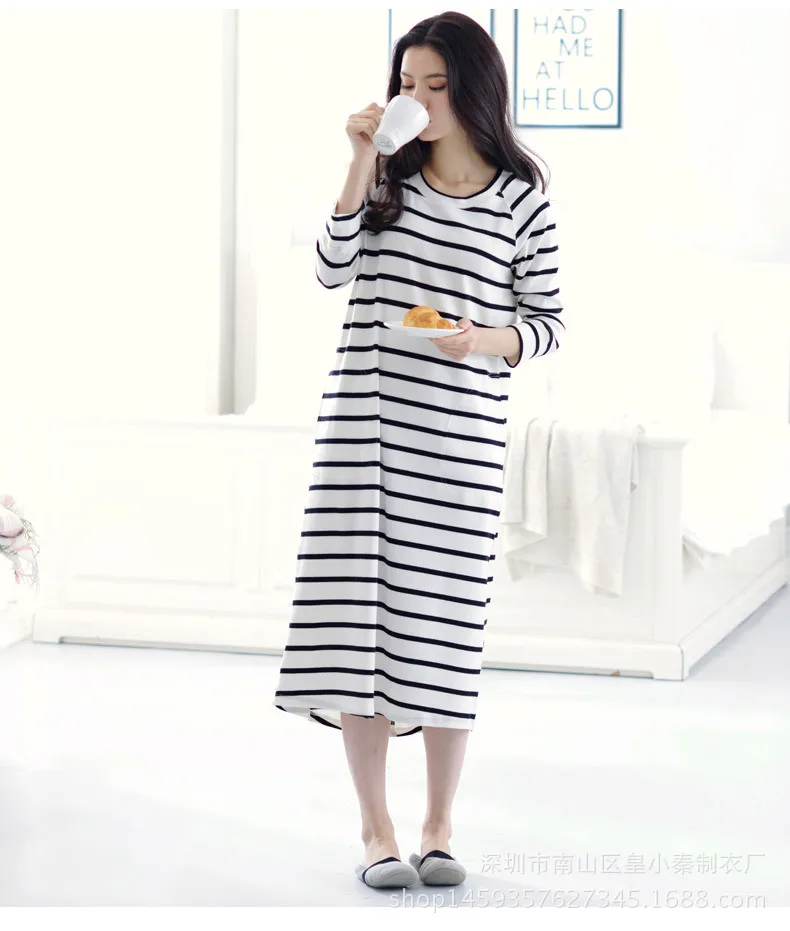Autumn Nightgown Female Summer Long Sleeve Thin Pure Cotton Large Size Loose-Fit Korean-style Mid-length Cute Students Dress Paj